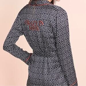 Love Stories Ritz Embroidered Crazy in Love Satin Robe Black White Women's Large